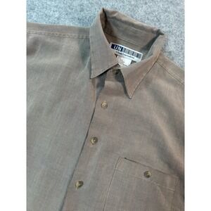 UNTIED Vintage Mens Short Sleeve Button Down Shirt Tan Brown Micro Check Large